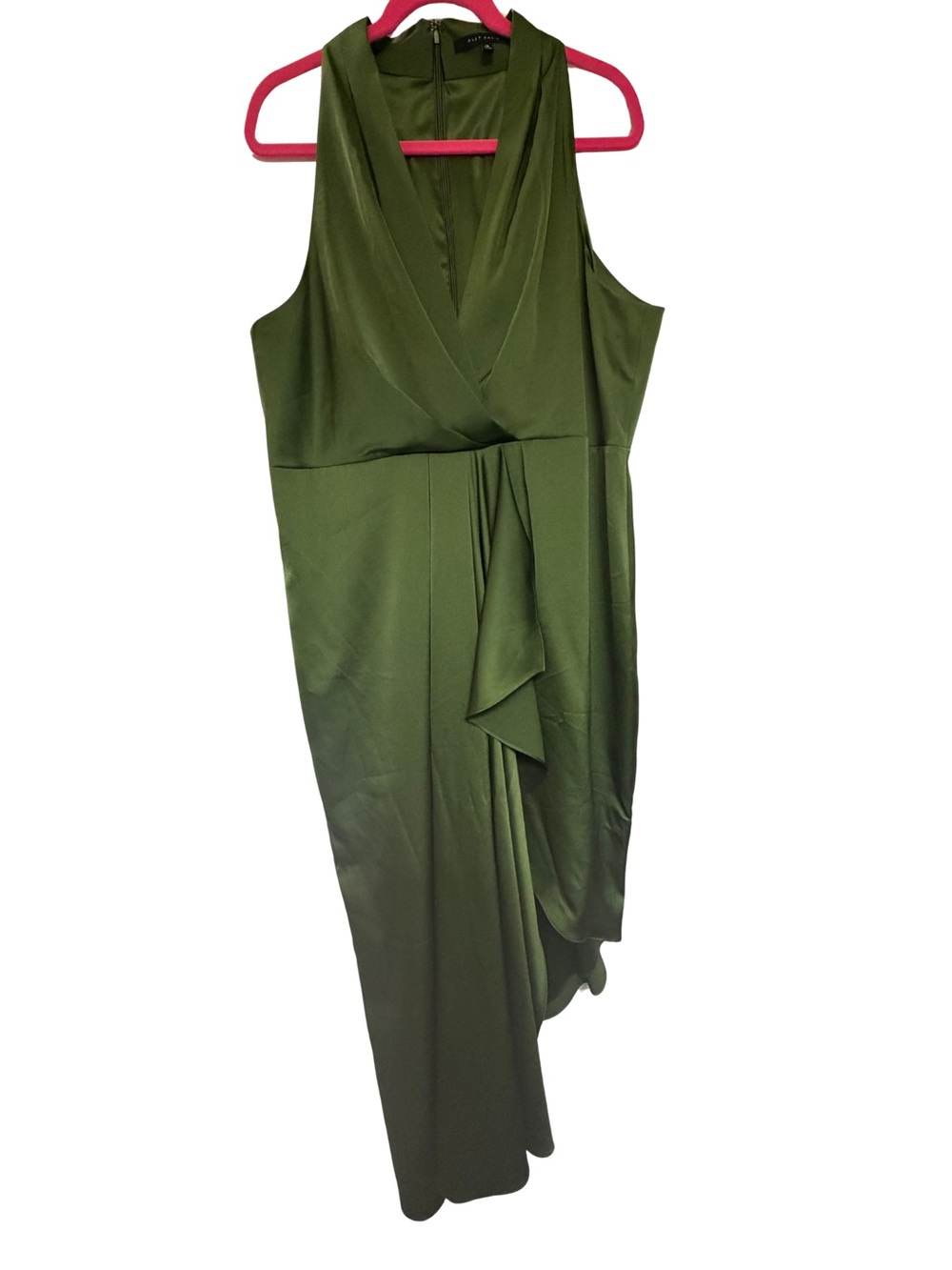 Alex Marie Olive Green Satin Halter Dress Draped Midi Plus Size 18